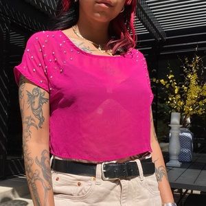 Pink chiffon studded top